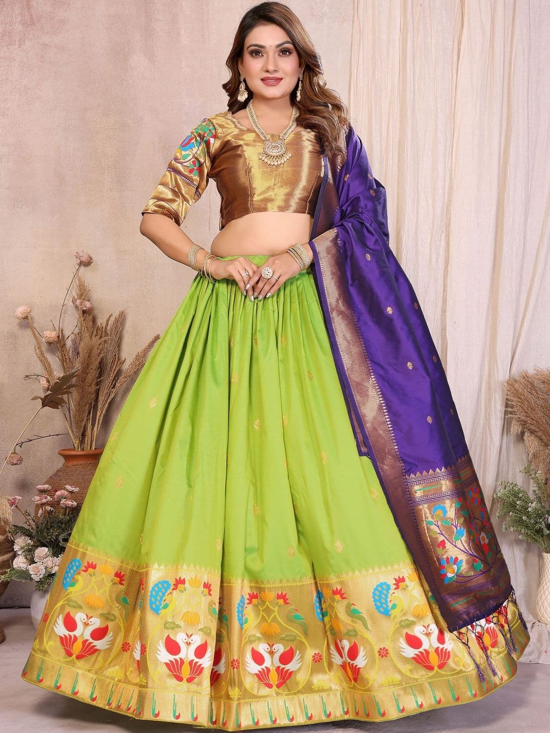 House of Pataudi Woven Design Flared Lehenga Choli With Dupatta - view 1