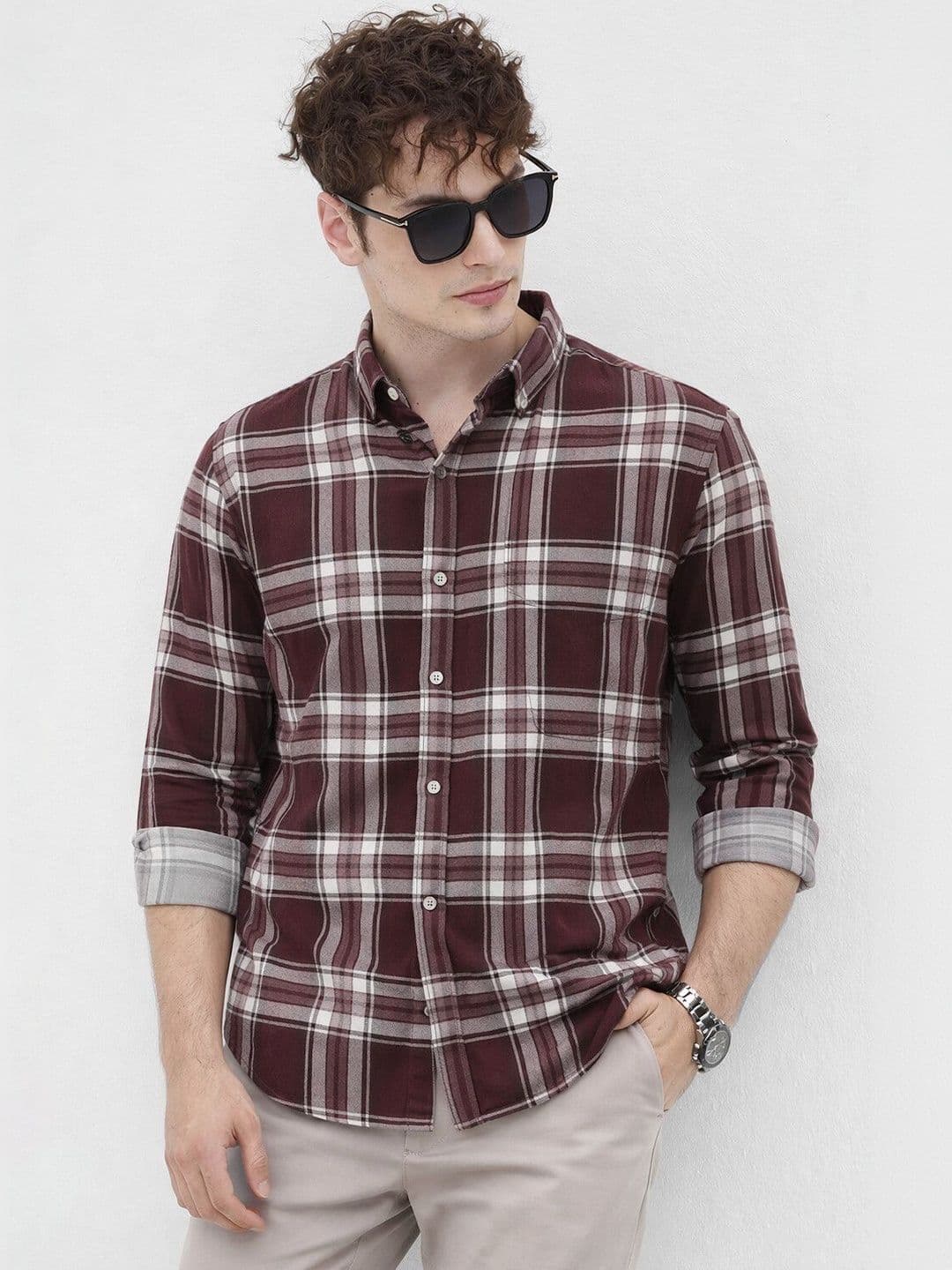 The Roadster Lifestyle Co Checked Cotton Spread Collar Shirt - view 1