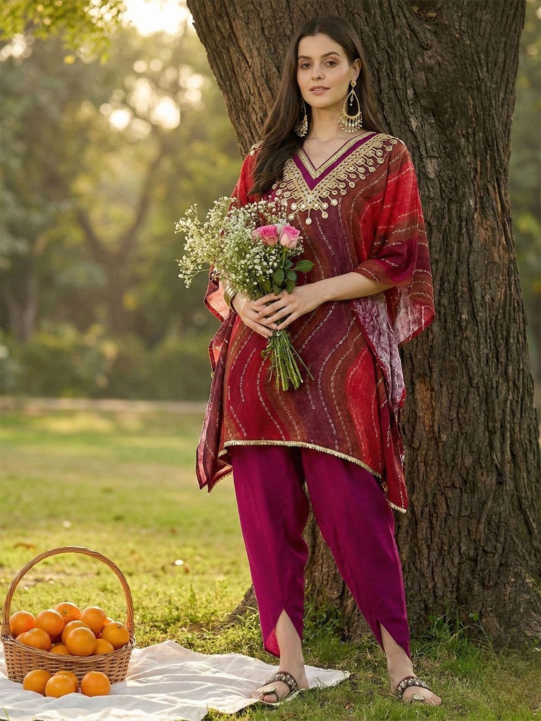 Youthnic Women Leheriya Printed Regular Gotta Patti Kurta with Dhoti Pants - view 1
