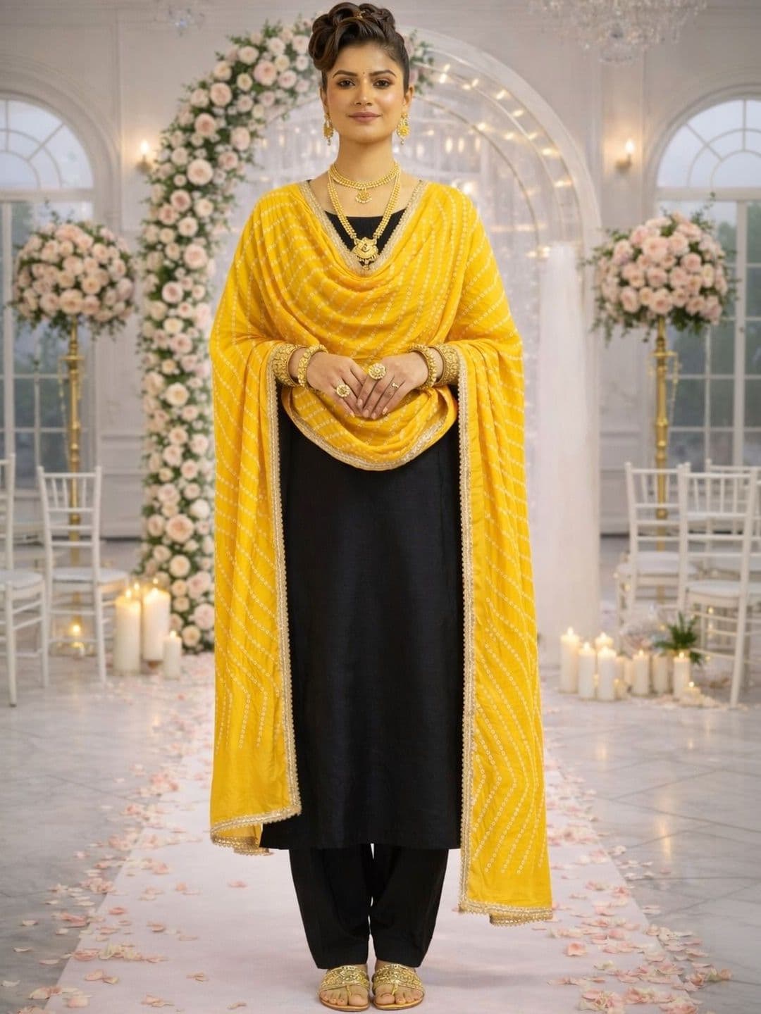 HERE&NOW Printed Bandhani Dupatta with Gotta Patti - view 1