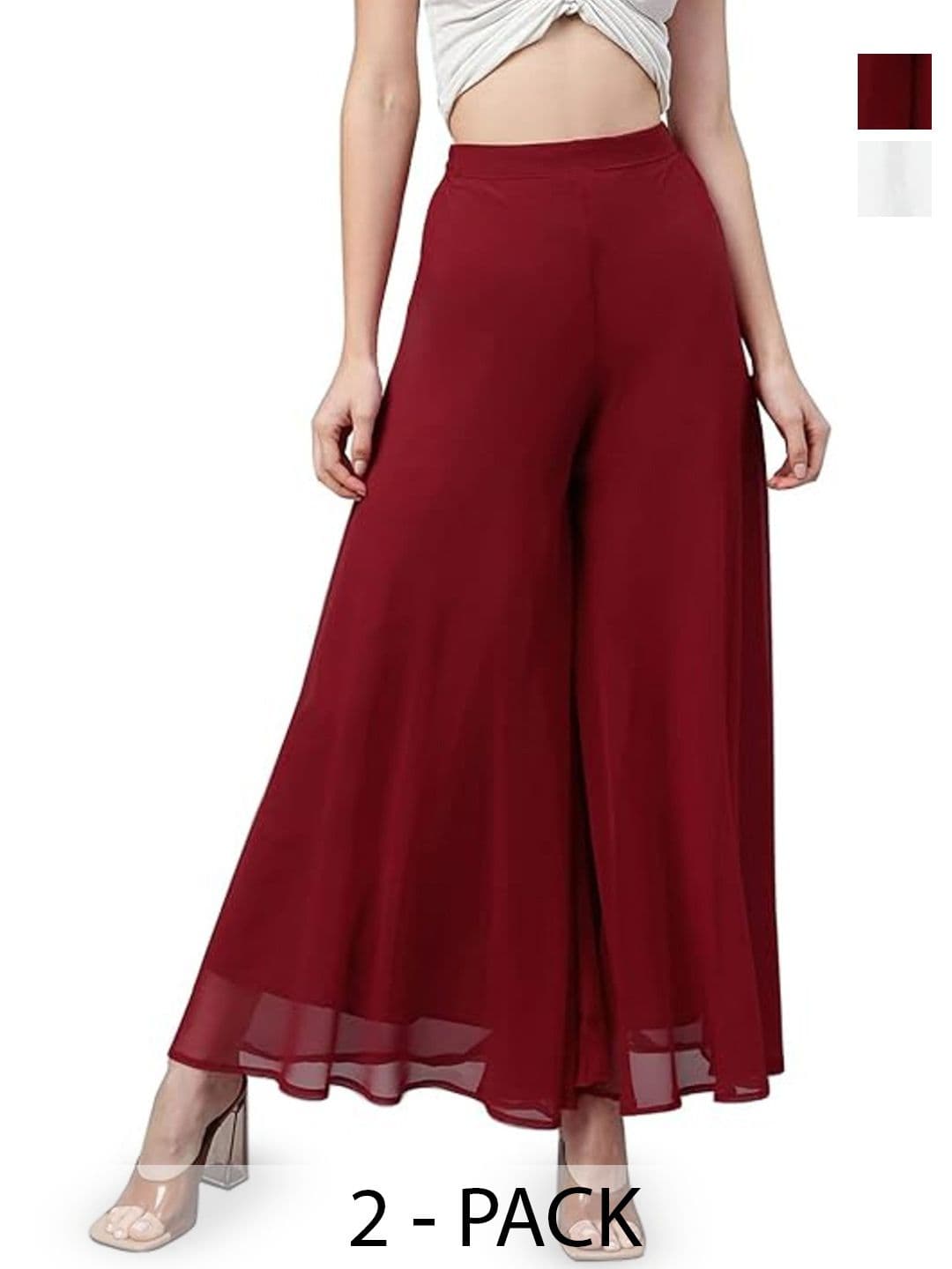 AFFLEON Women 2 Flared Georgette Ethnic Palazzos - view 1