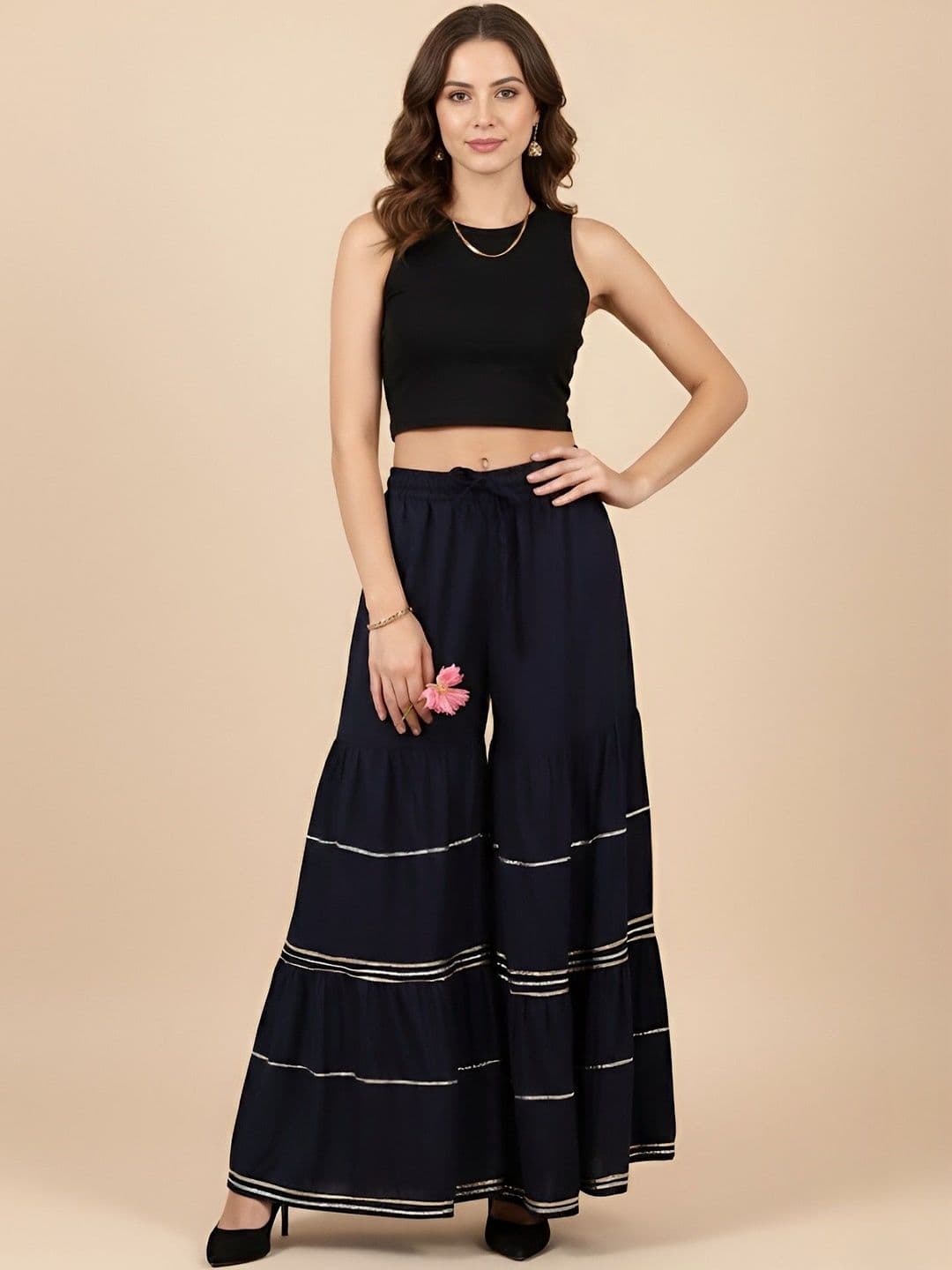 MUFFLY Women Striped Flared Handloom Ethnic Palazzos - view 1
