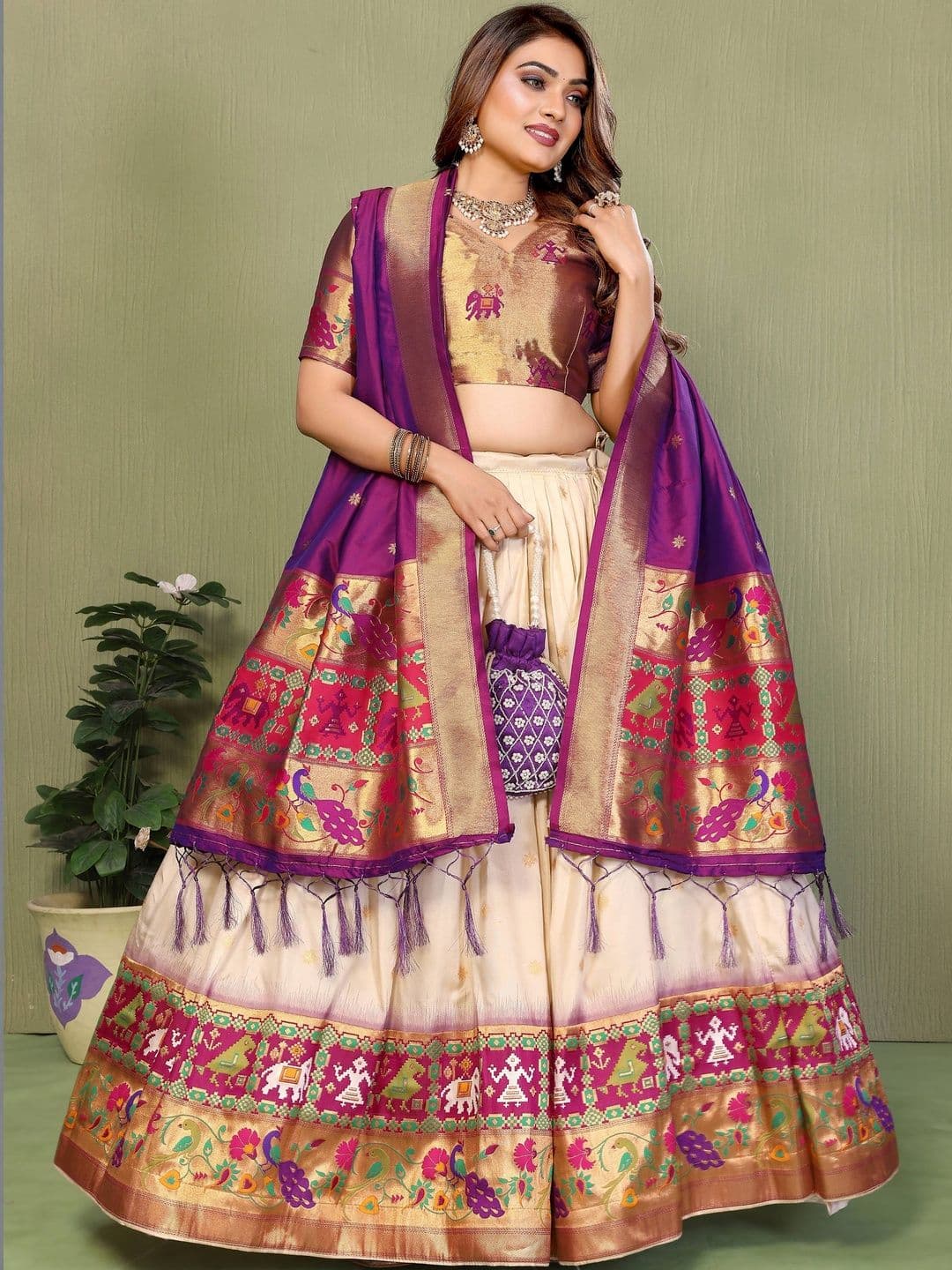 House of Pataudi Woven Design Flared Lehenga Choli With Dupatta - view 1