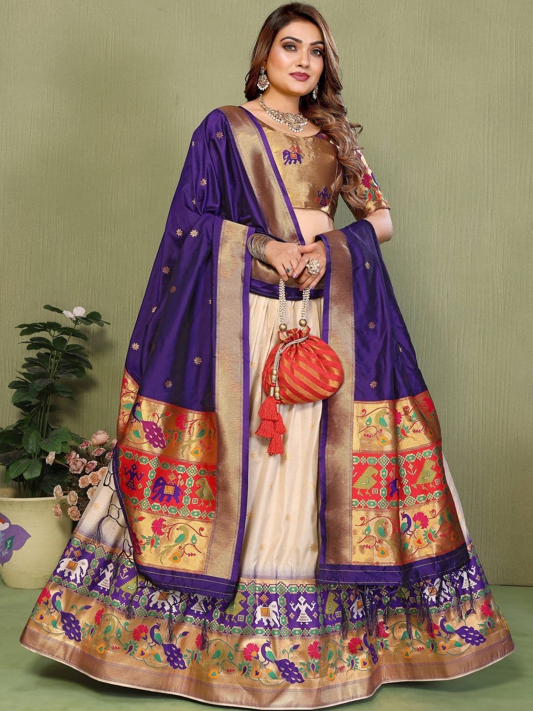 House of Pataudi Woven Design Flared Lehenga Choli With Dupatta - view 1