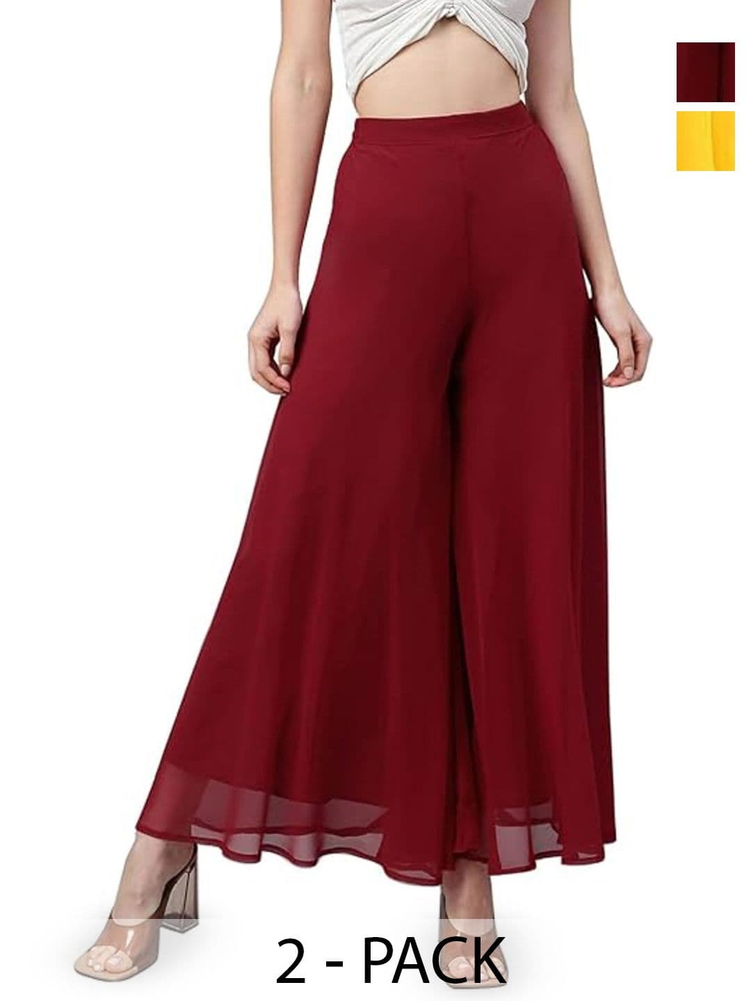 ERUDITE CLUB Women 2 Flared Georgette Ethnic Palazzos - view 1