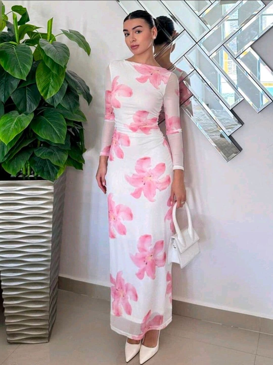 KI STUDIO Floral Print Net Bodycon Maxi Dress - view 1