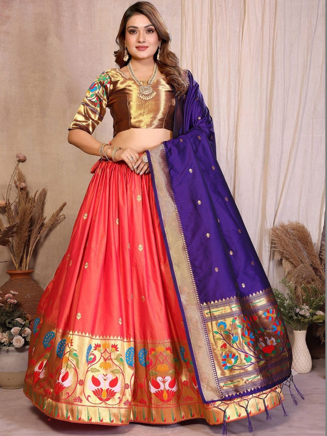 House of Pataudi Woven Design Flared Lehenga Choli With Dupatta - view 1