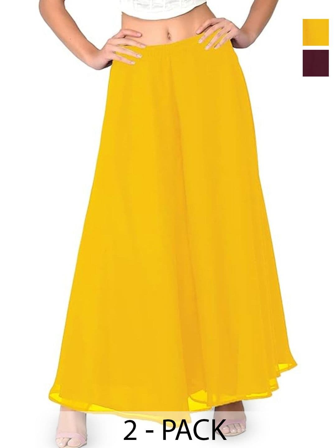 Aura Glam Women 2 Flared Georgette Palazzos - view 1
