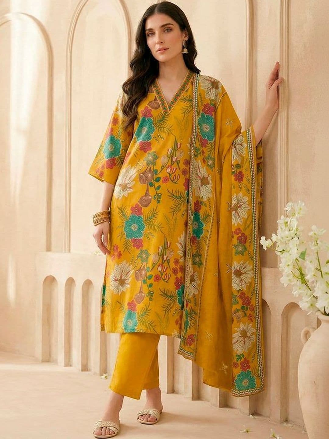 MYRIE Women Printed Regular Kurta with Trousers & With Dupatta - view 1