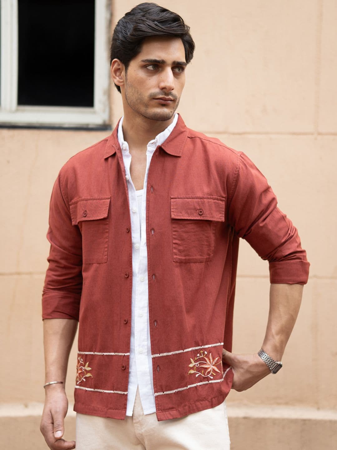 Powerlook Brick Embroidered Cotton Long Sleeves Shirt - view 1