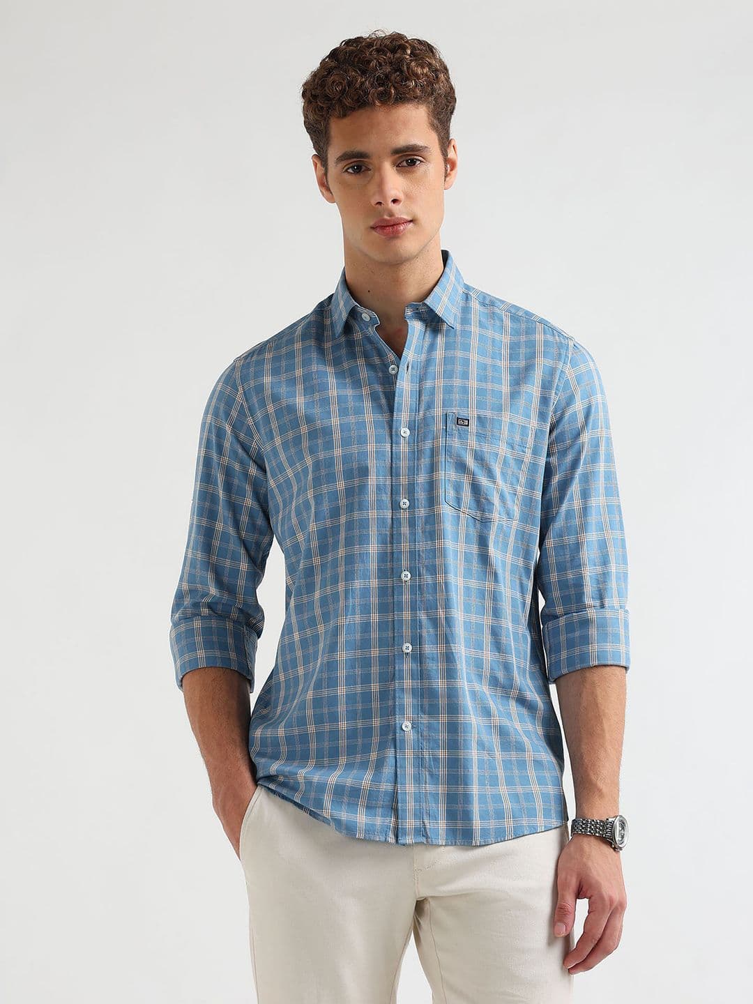Arrow Sport Manhattan Slim Fit Checked Pure Cotton Casual Shirt - view 1