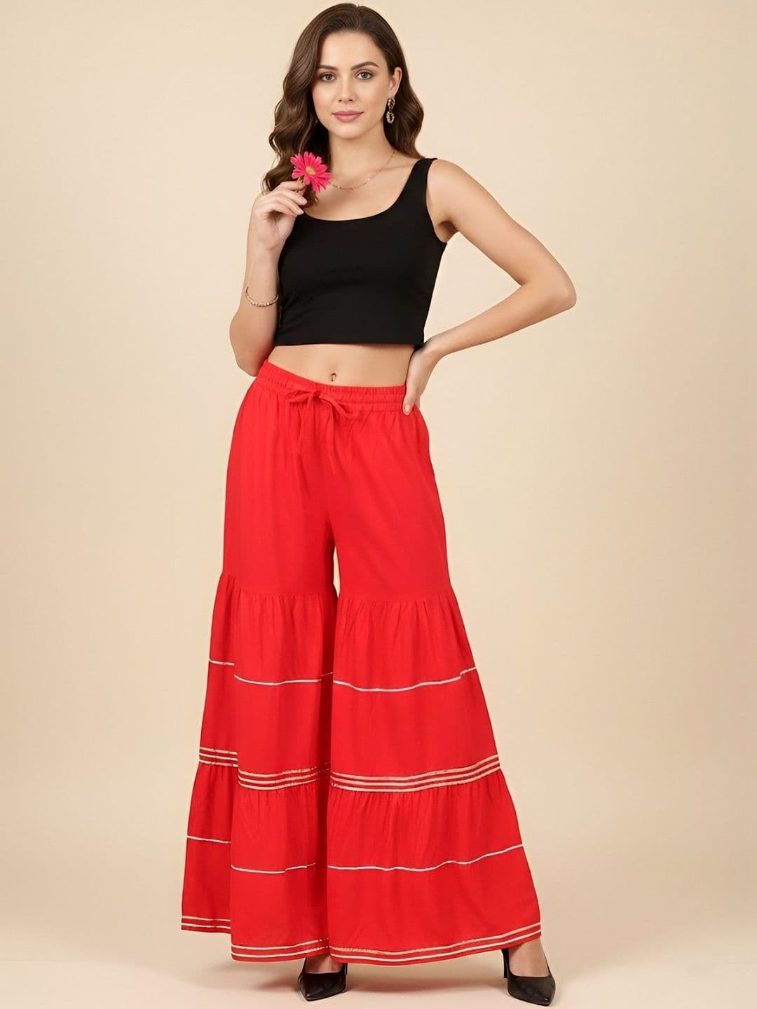 MUFFLY Women Embellished Flared Handloom Ethnic Palazzos - view 1