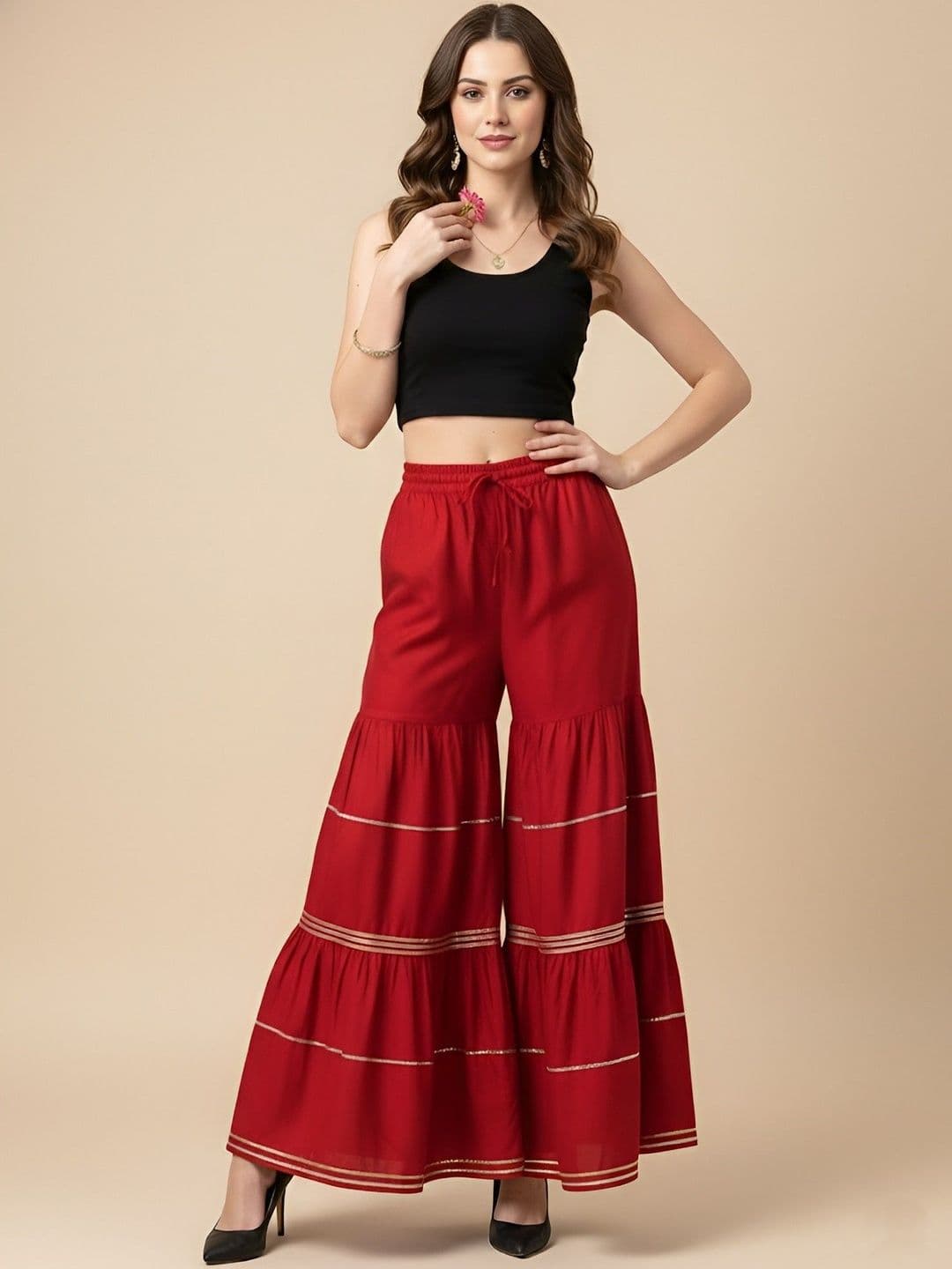 MUFFLY Women Embellished Flared Handloom Ethnic Palazzos - view 1