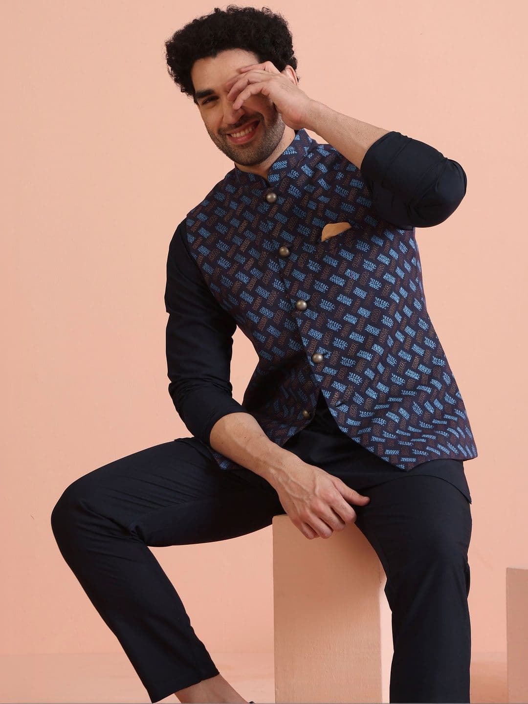KISAH Printed Woven Nehru Jackets - view 1