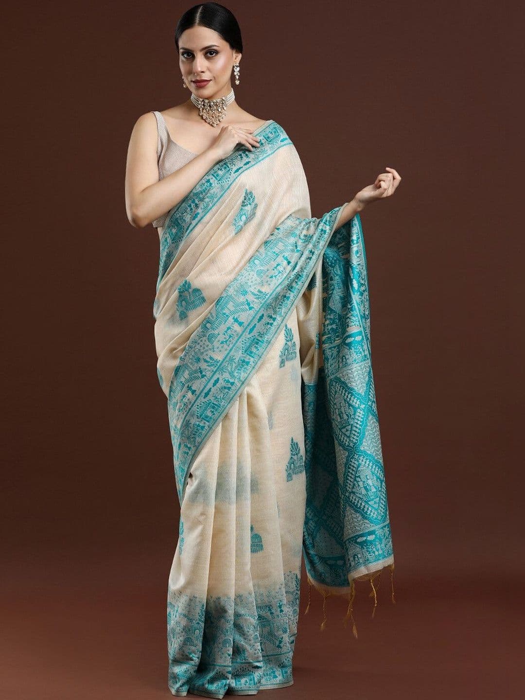 House of Pataudi Woven Design Saree With Blouse - view 1