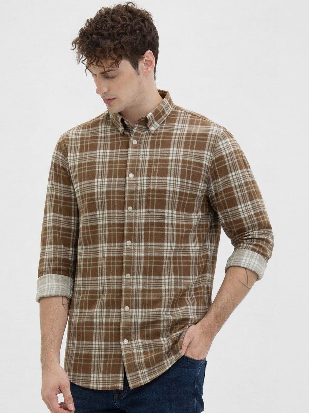 The Roadster Lifestyle Co Checked Cotton Spread Collar Shirt - view 1