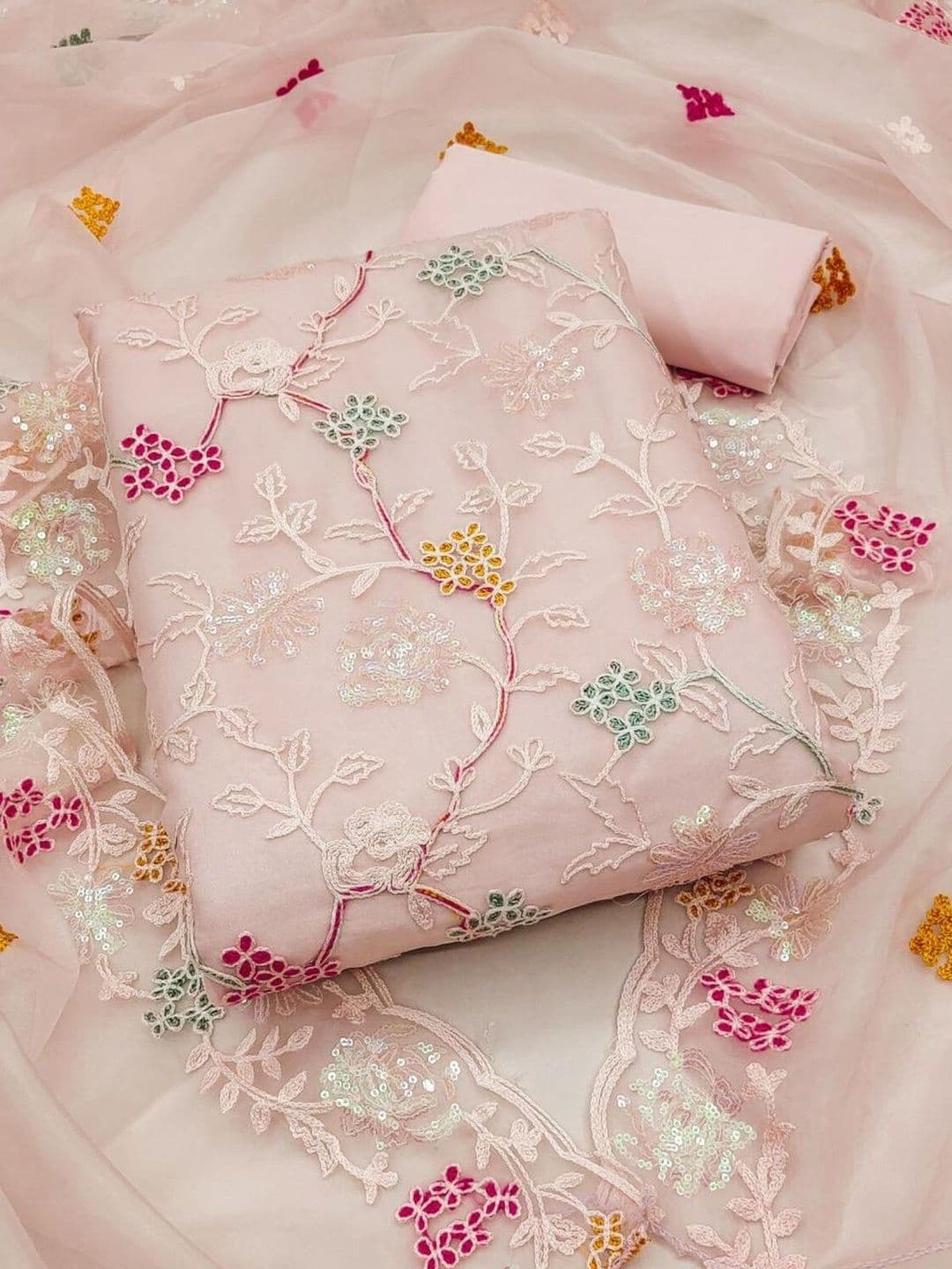 Dhaaga Ghar Embroidered Organza Unstitched Dress Material - view 1