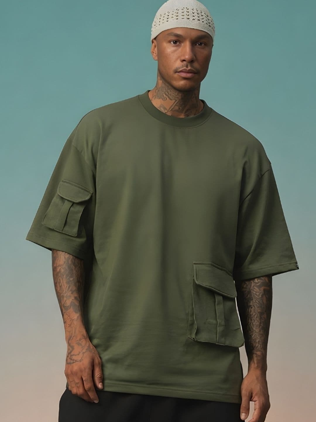PRONK Men Solid Round Neck Cotton Oversized T-Shirt - view 1
