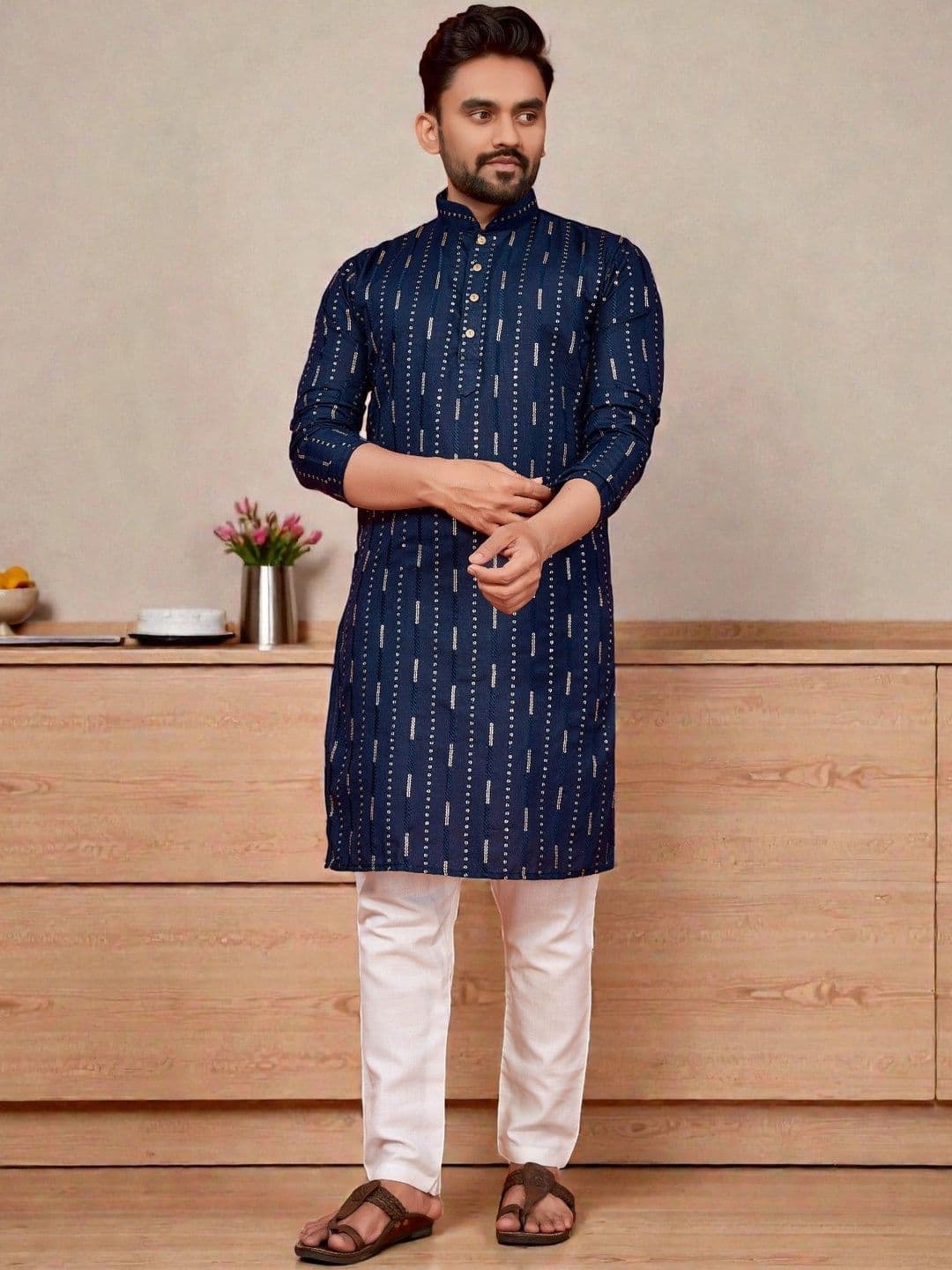 MAITHILI CREATION Men Embroidered Sequinned Kurta - view 1