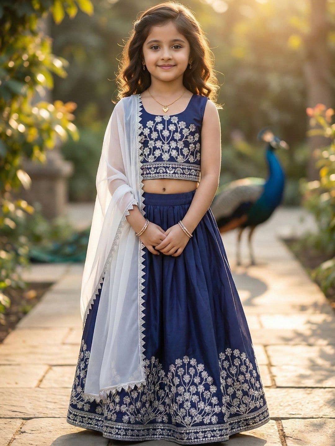 KALINI Girls Embroidered Thread Work Ready to Wear Lehenga & Blouse With Dupatta - view 1