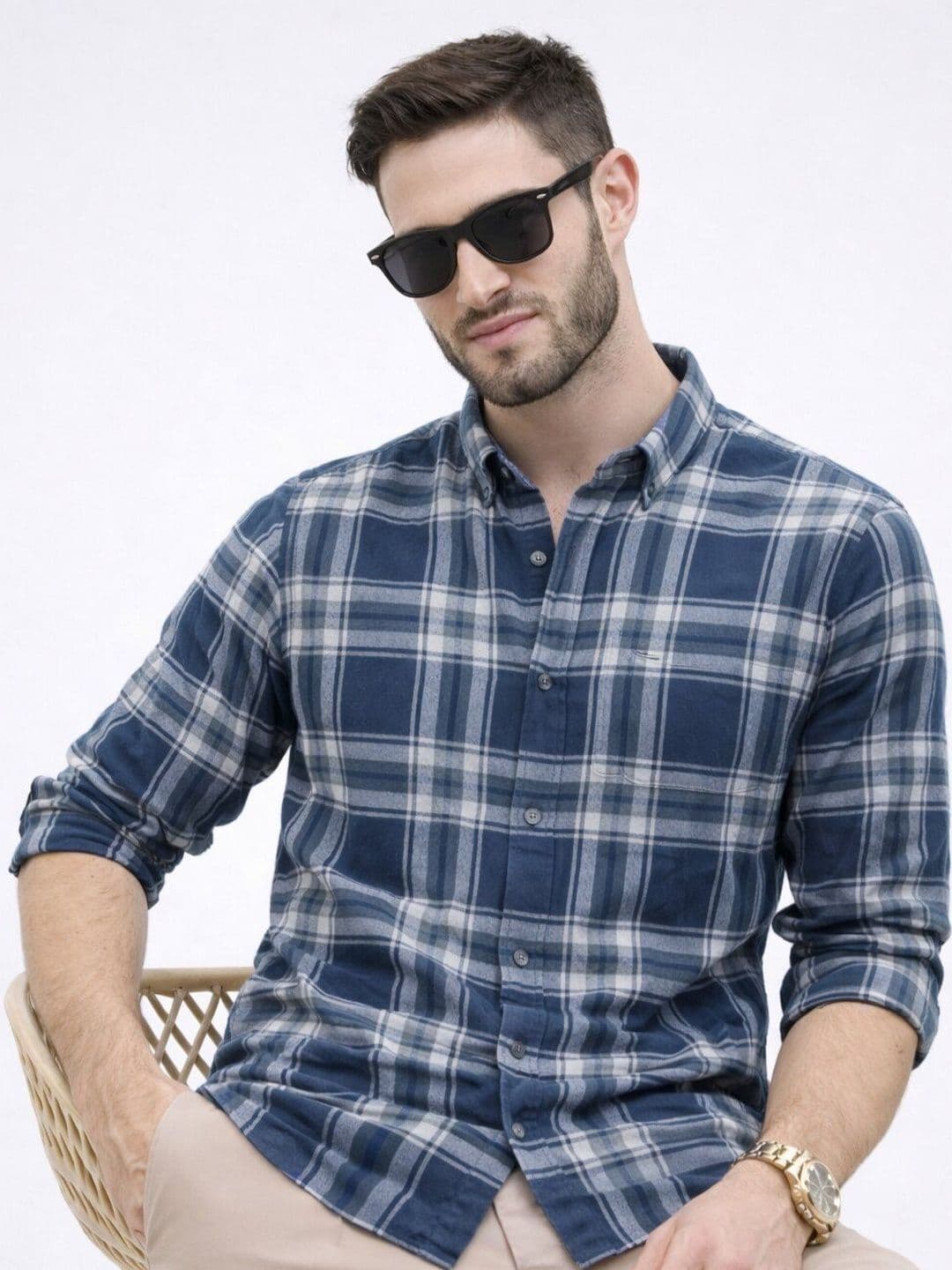 The Roadster Lifestyle Co Checked Pure Cotton Spread Collar Shirt - view 1