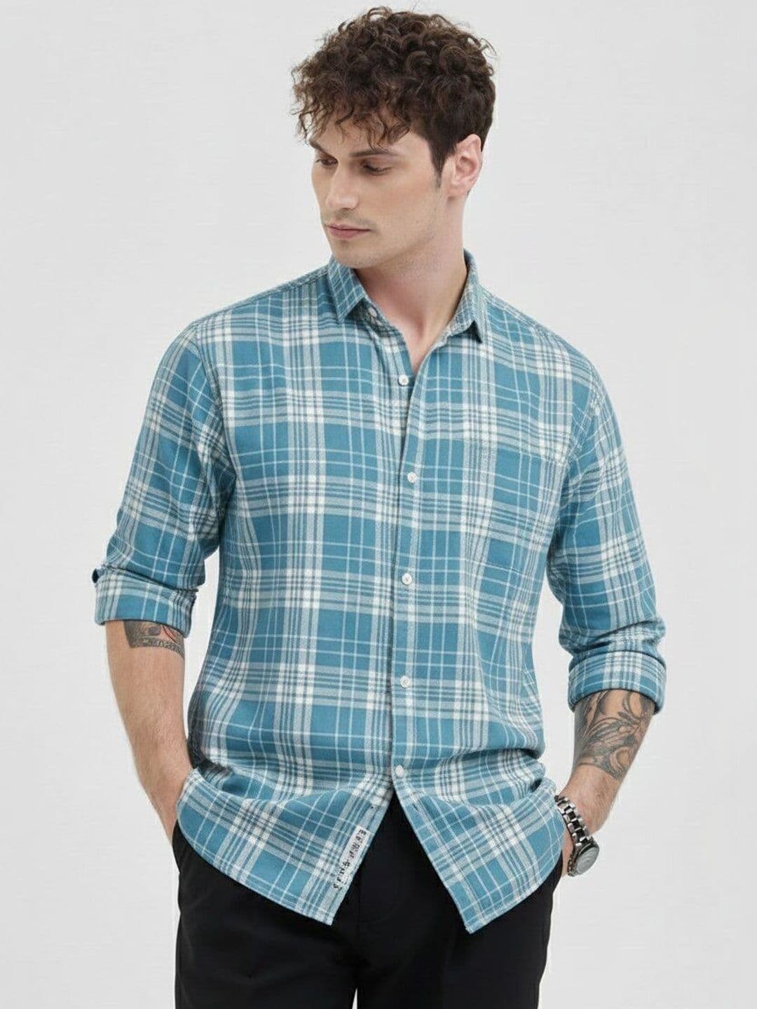 The Roadster Lifestyle Co Checked Cotton Spread Collar Shirt - view 1