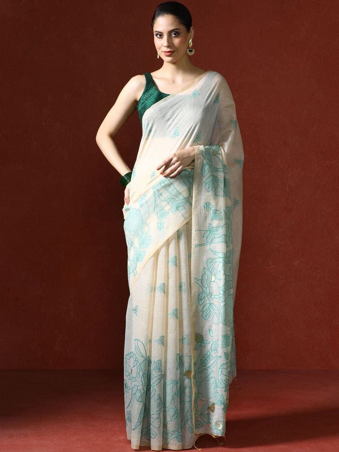 House of Pataudi Woven Design Chanderi Sarees With Blouse Piece - view 1