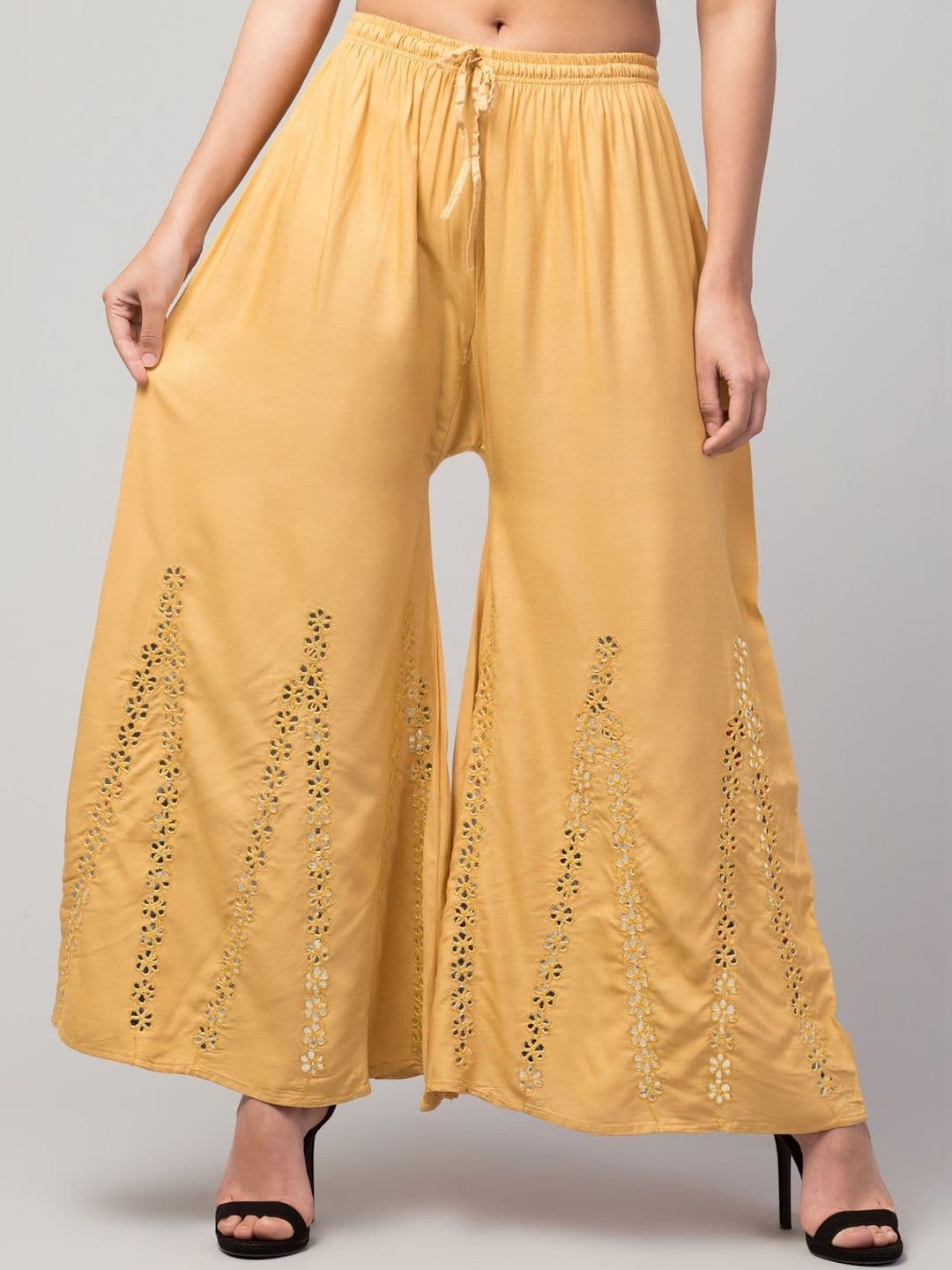 CROWN KING Women Embellished Flared Knitted Ethnic Palazzos - view 1