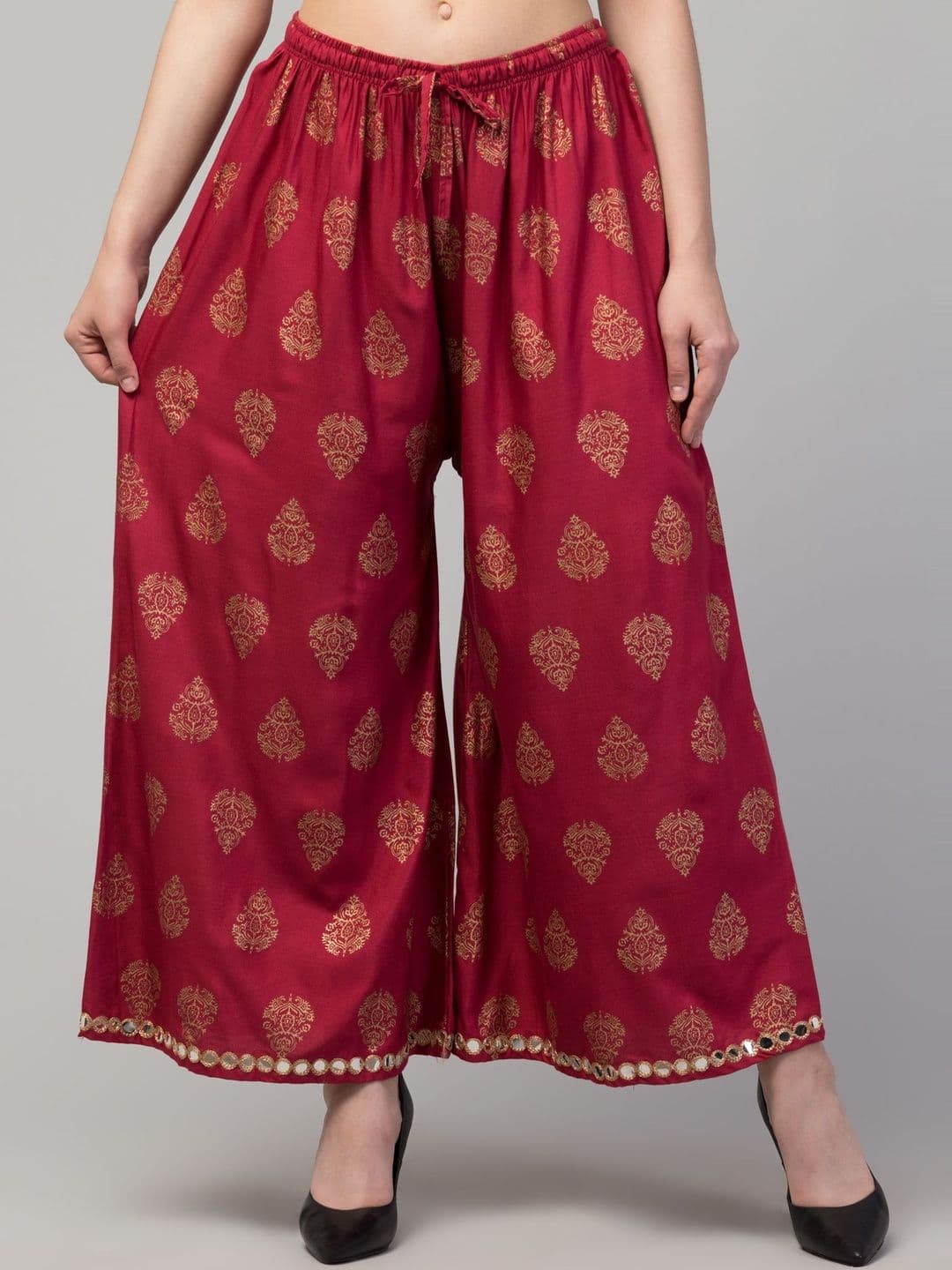 CROWN KING GARMENTS Women Ethnic Motifs Printed Flared Knitted Ethnic Palazzos - view 1