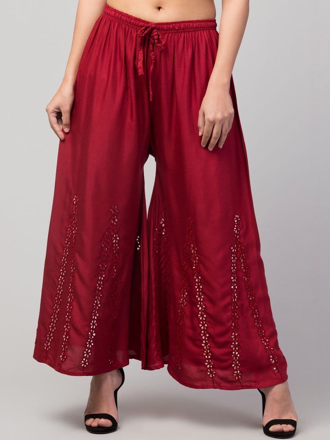 CROWN KING Women Embellished Flared Knitted Ethnic Palazzos - view 1
