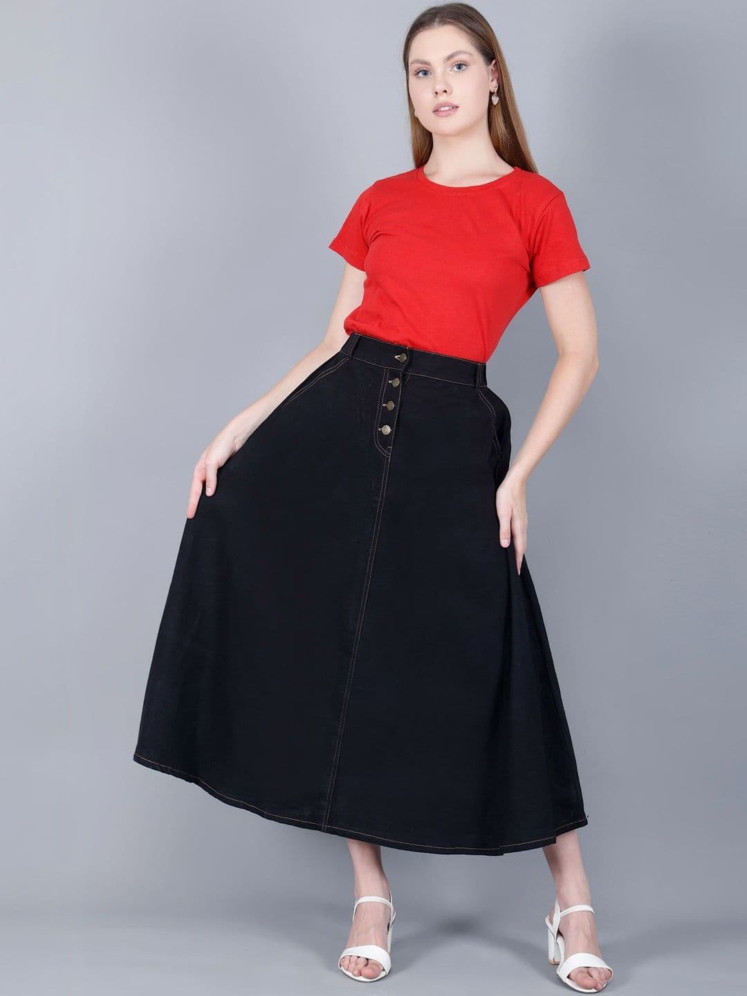 Codaisy Women Denim Maxi A-Line Skirt - view 1