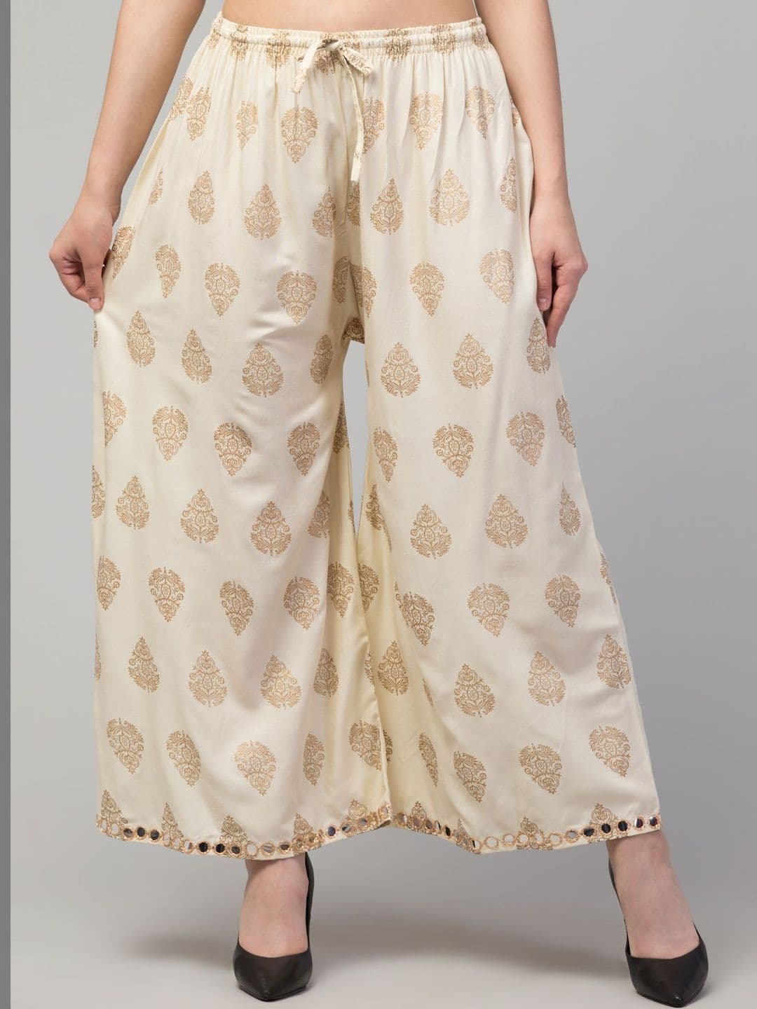 CROWN KING Women Printed Flared Knitted Ethnic Palazzos - view 1