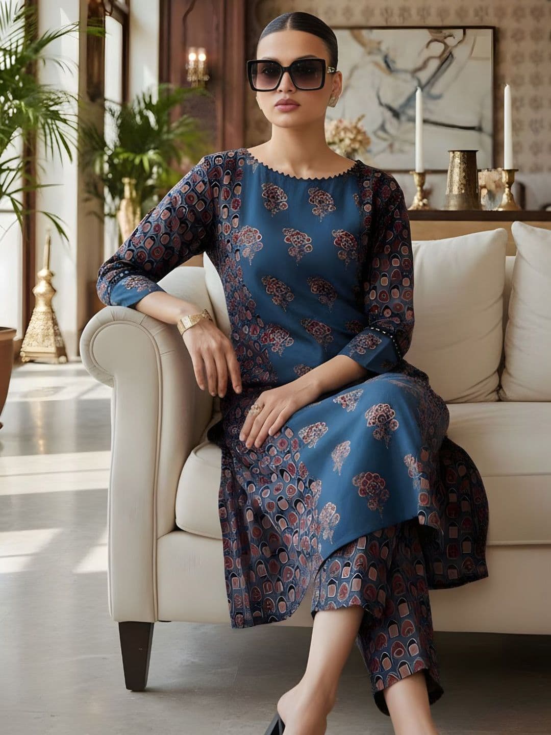 Anouk Women Ethnic Motifs Printed Regular Pure Cotton Kurta with Trousers - view 1
