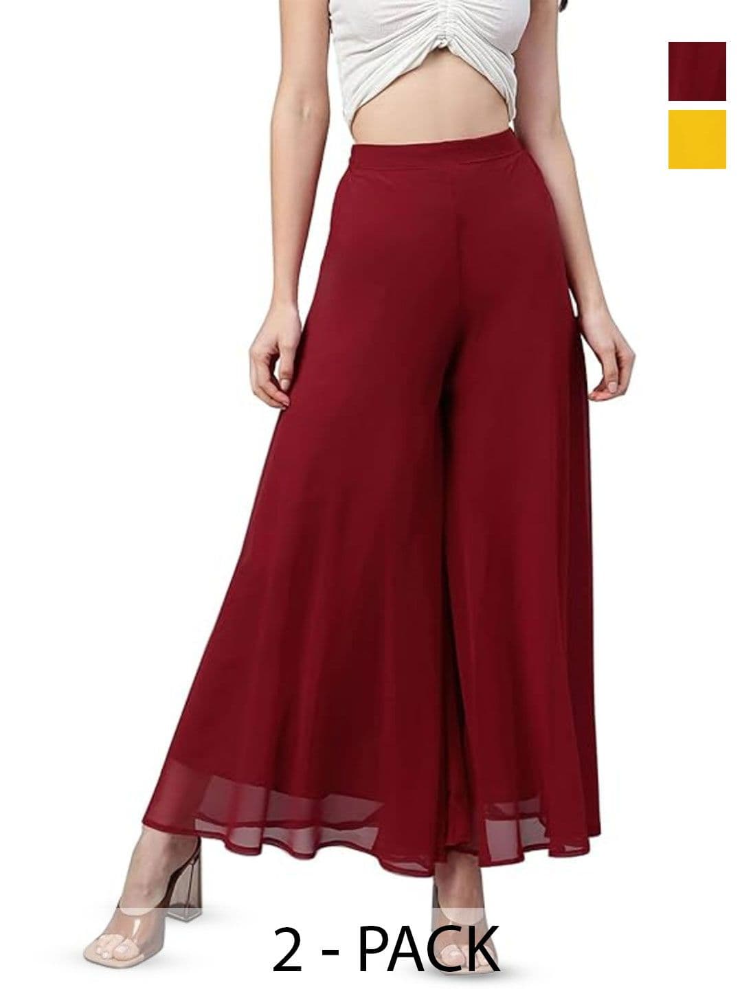 AFFLEON Women 2 Flared Georgette Palazzos - view 1