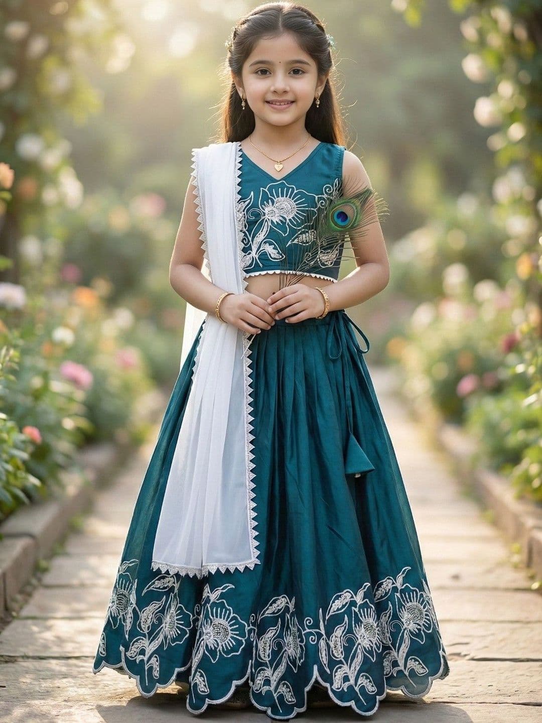 KALINI Girls Embroidered Thread Work Ready to Wear Lehenga & Blouse With Dupatta - view 1