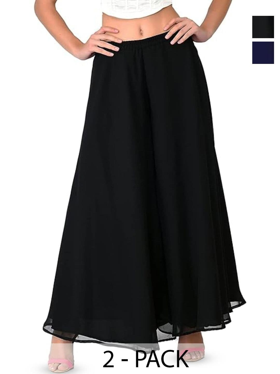 ERUDITE CLUB Women 2 Flared Georgette Ethnic Palazzos - view 1