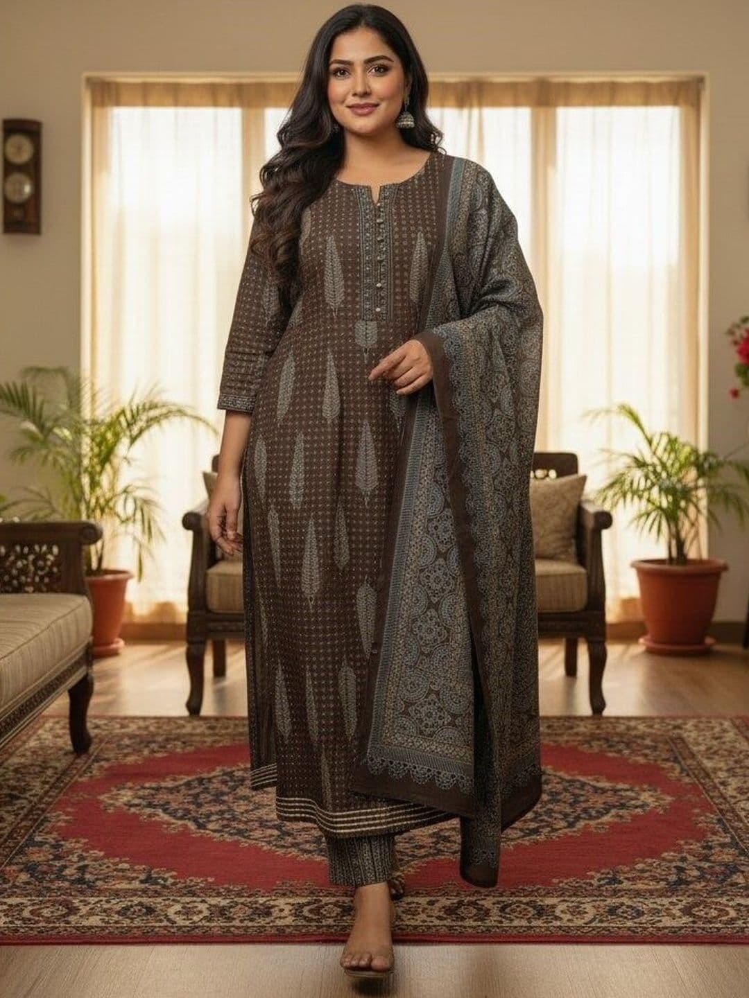 Sztori Women Ethnic Motifs Printed Regular Pure Cotton Kurta with Trousers & With Dupatta - view 1