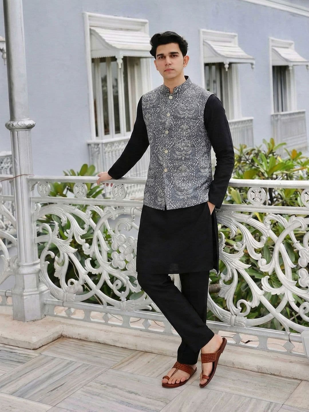 KISAH Printed Mandarin Collar Nehru Jacket - view 1