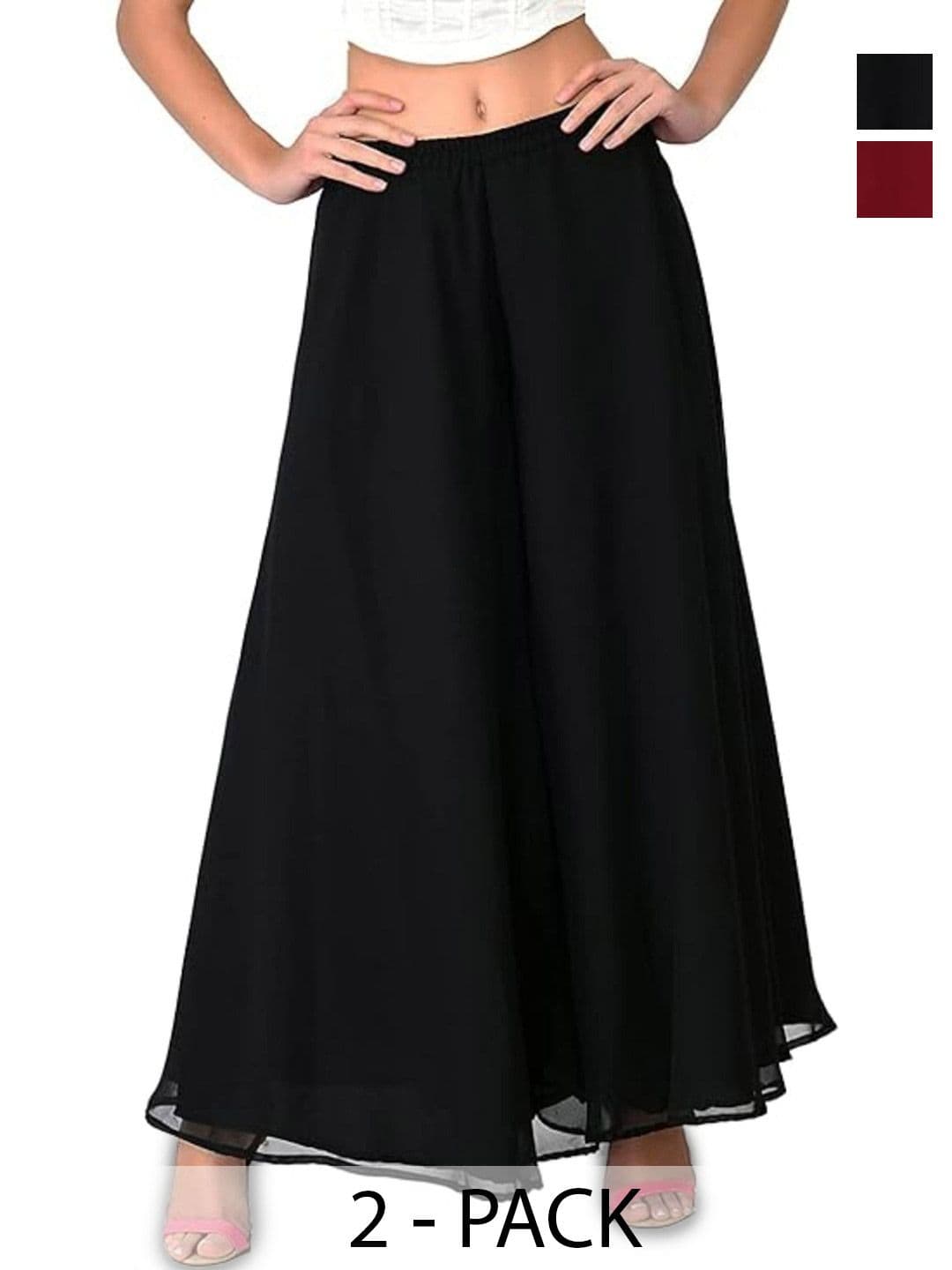 Aura Glam Women 2 Flared Georgette Ethnic Palazzos - view 1