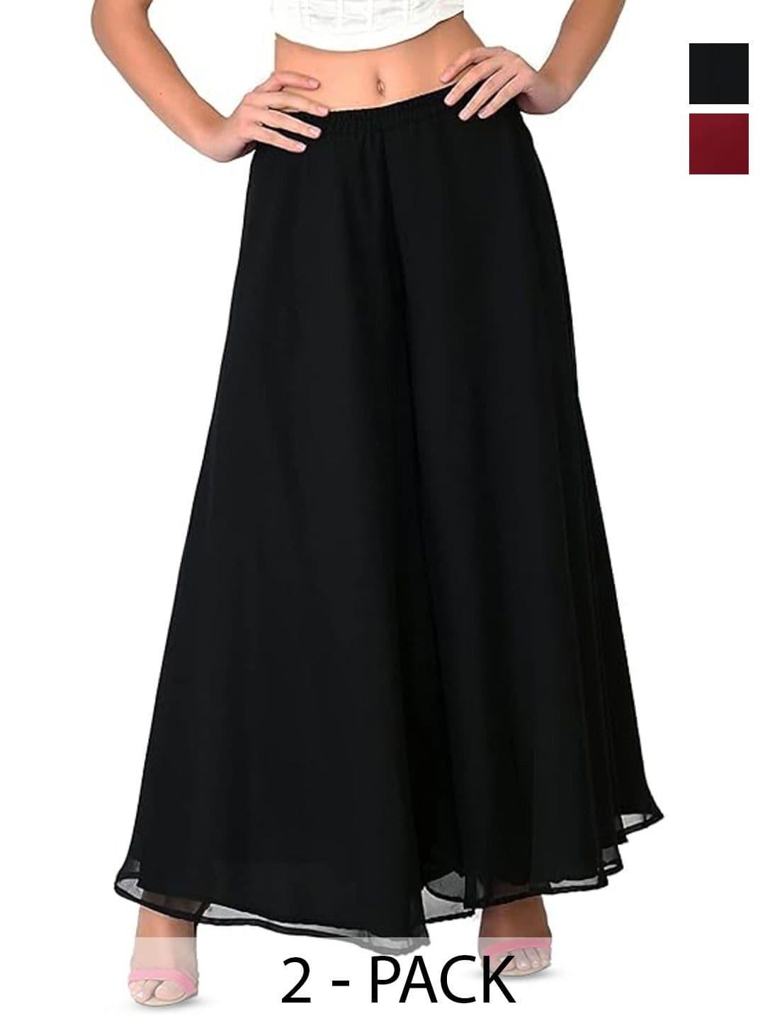 AFFLEON Women 2 Flared Georgette Ethnic Palazzos - view 1
