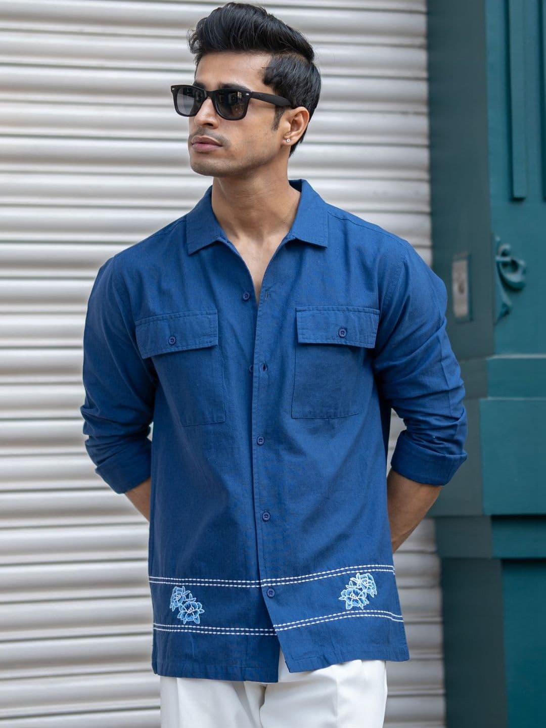 Powerlook Embroidered Linen Cotton Long Sleeves Shirt - view 1