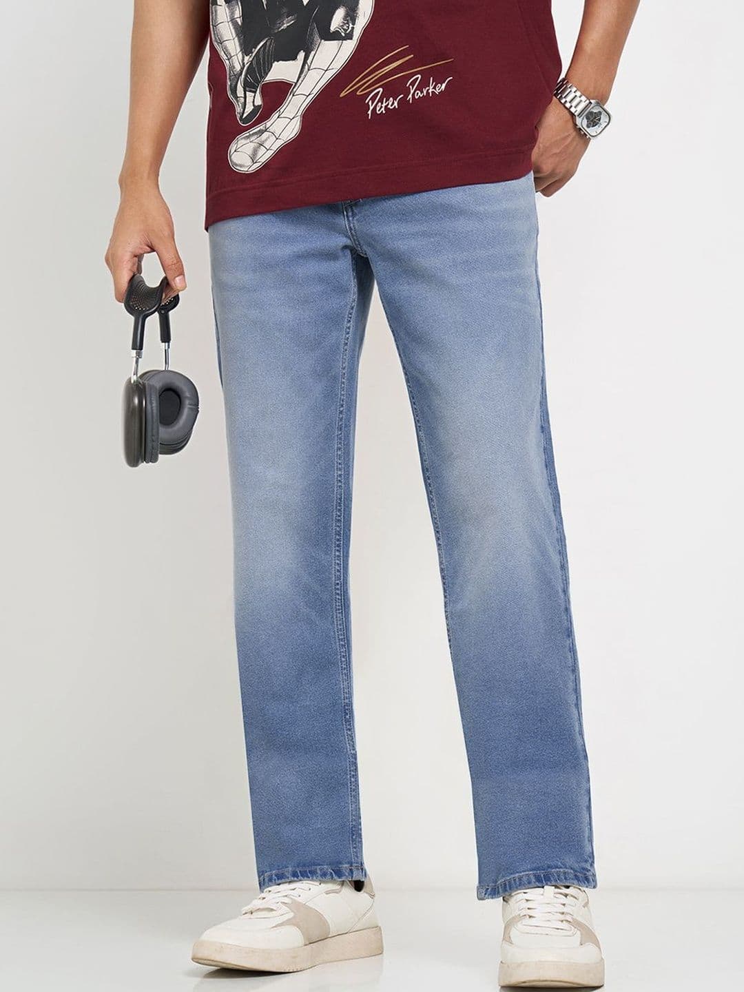 SF JEANS by Pantaloons Men Straight Fit Mid-Rise Light Fade Jeans - view 1