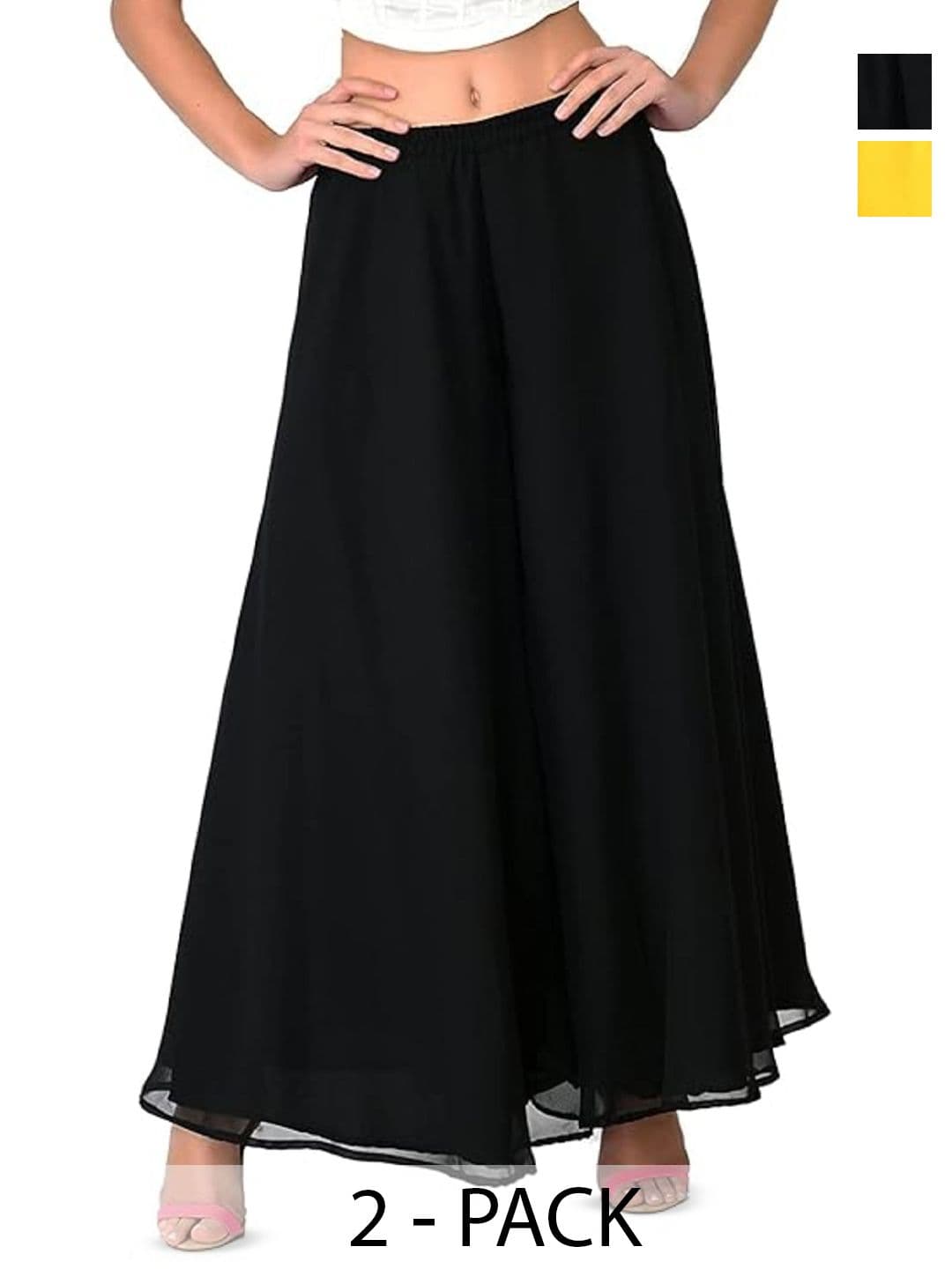 Aura Glam Women 2 Flared Georgette Palazzos - view 1