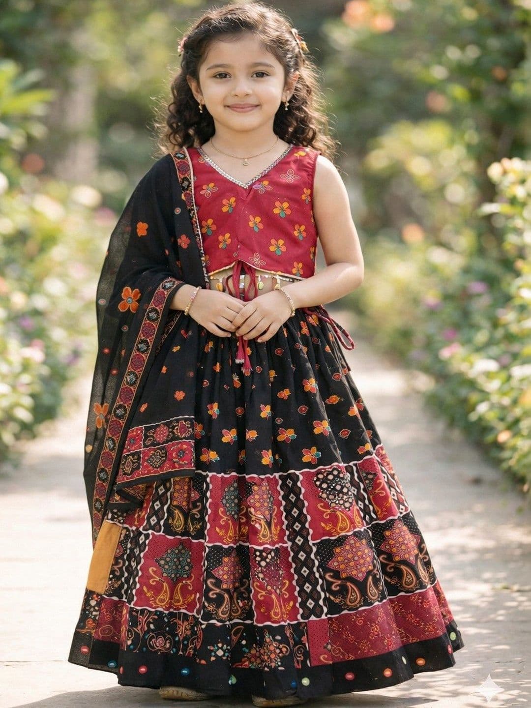 Helene Girls Printed Ready to Wear Lehenga & Blouse With Dupatta - view 1