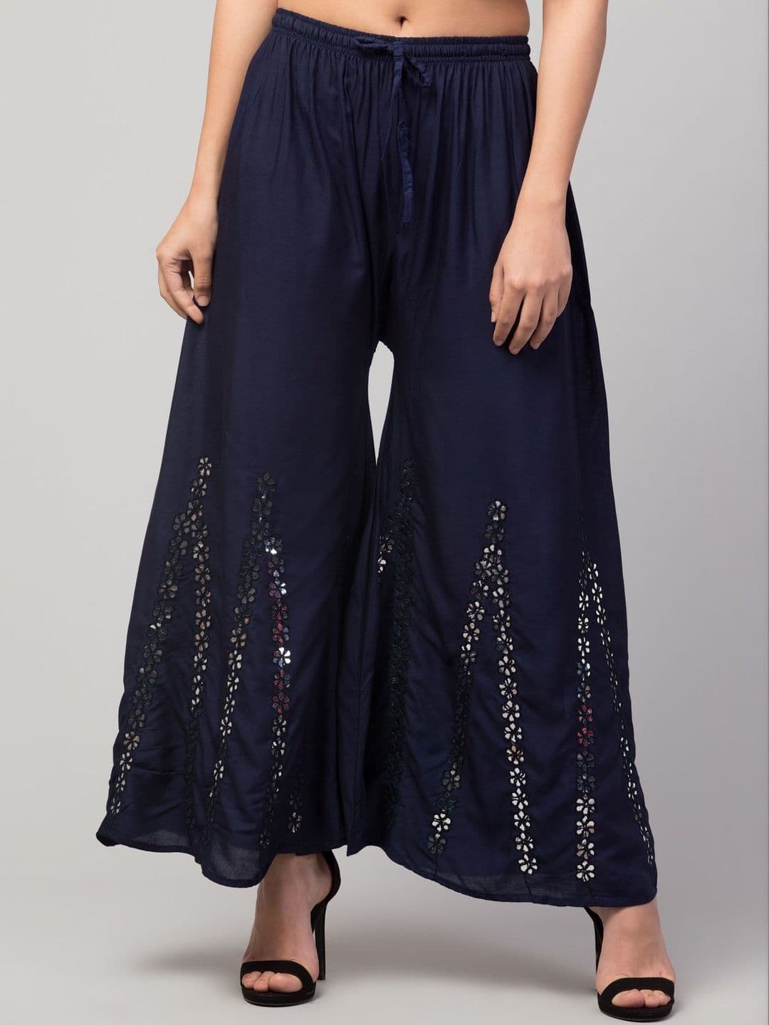 CROWN KING GARMENTS Women Floral Embellished Flared Knitted Ethnic Palazzos - view 1