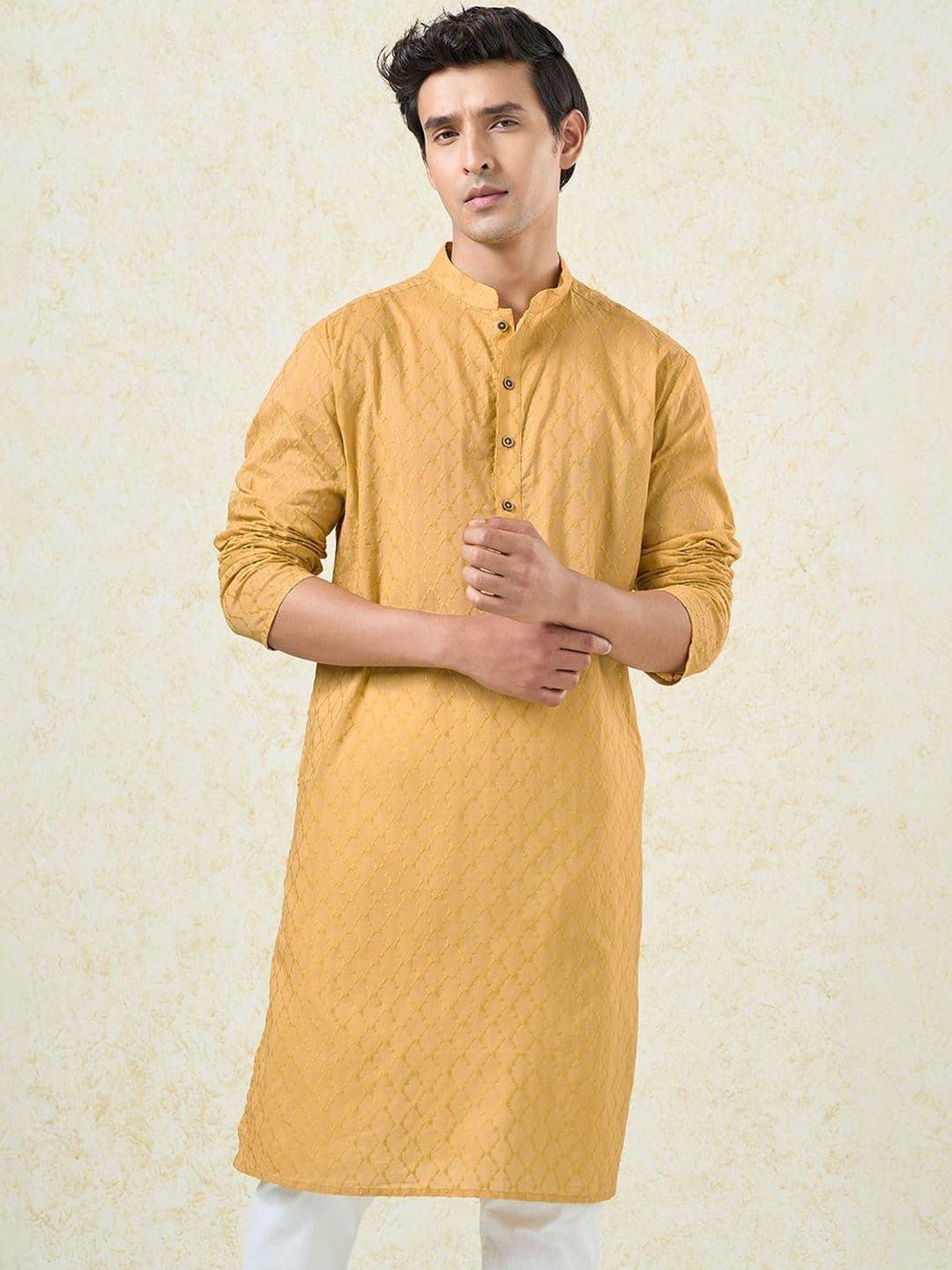 indus route by Pantaloons Men Embroidered Thread Work Dobby Kurta - view 1