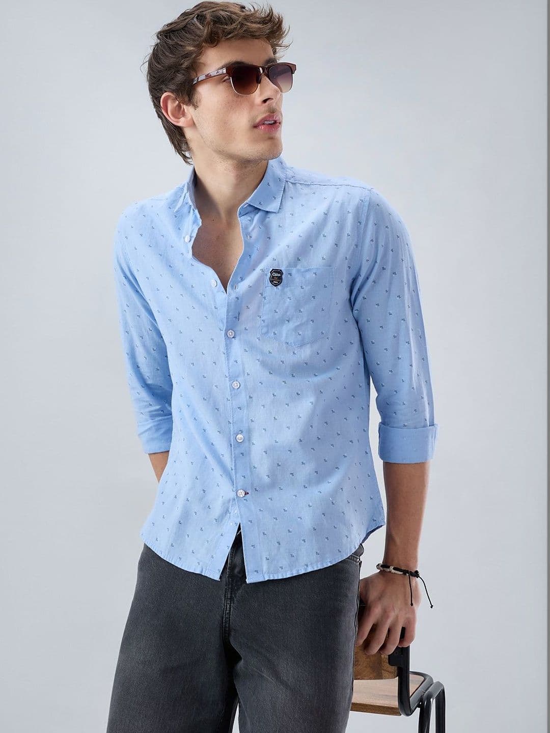 VASTRADO Elegant Blue Printed Everyday Shirt - view 1
