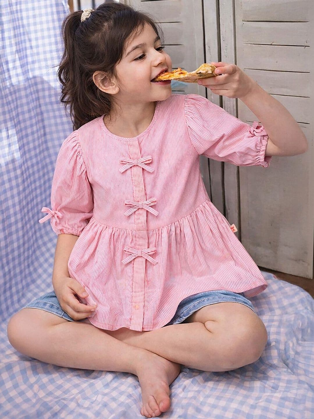 Somersault Striped Puff Sleeve Ruffles Top - view 1