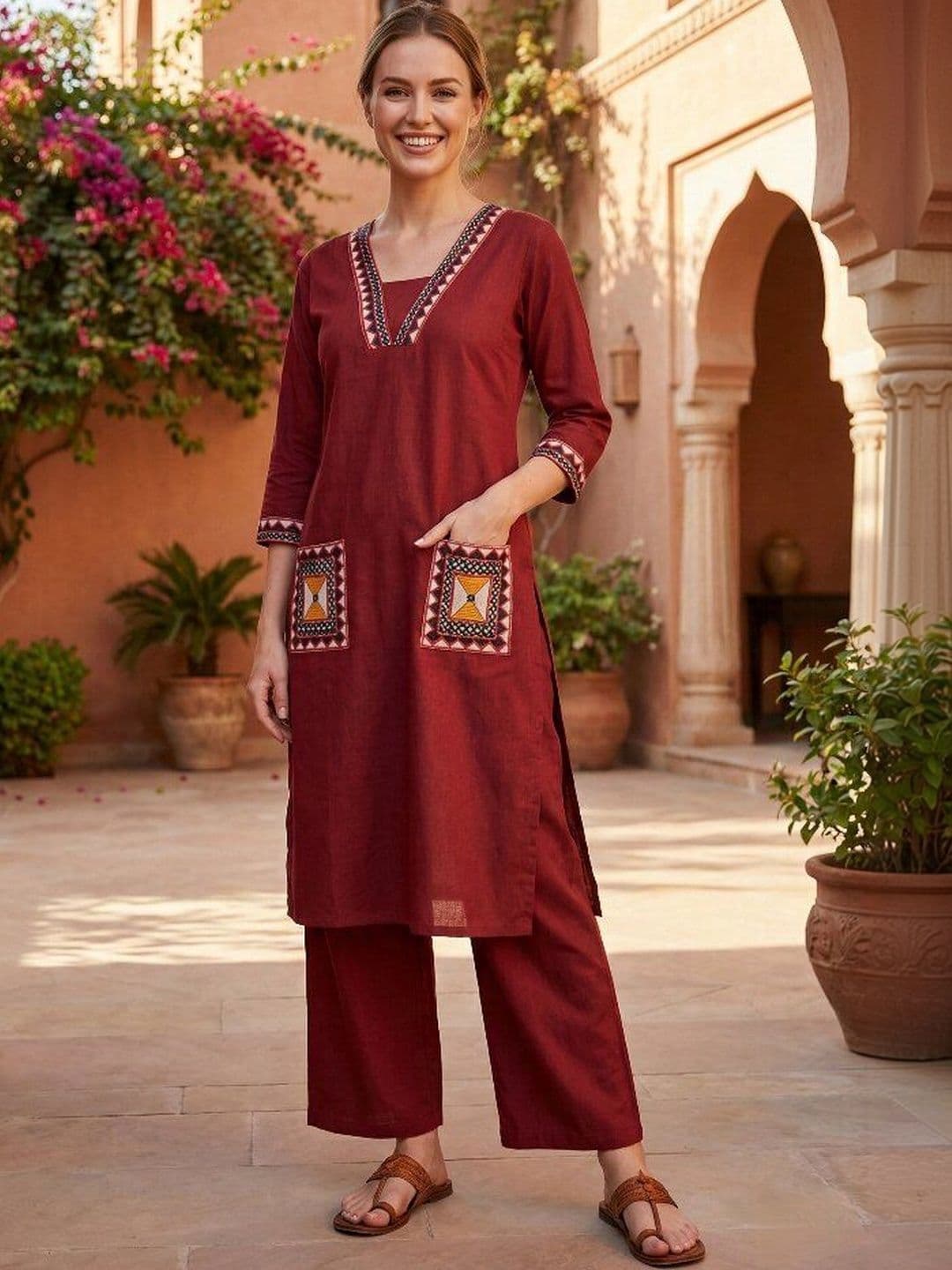 DSK STUDIO Women Ethnic Motifs Regular Thread Work Kurta with Palazzos - view 1