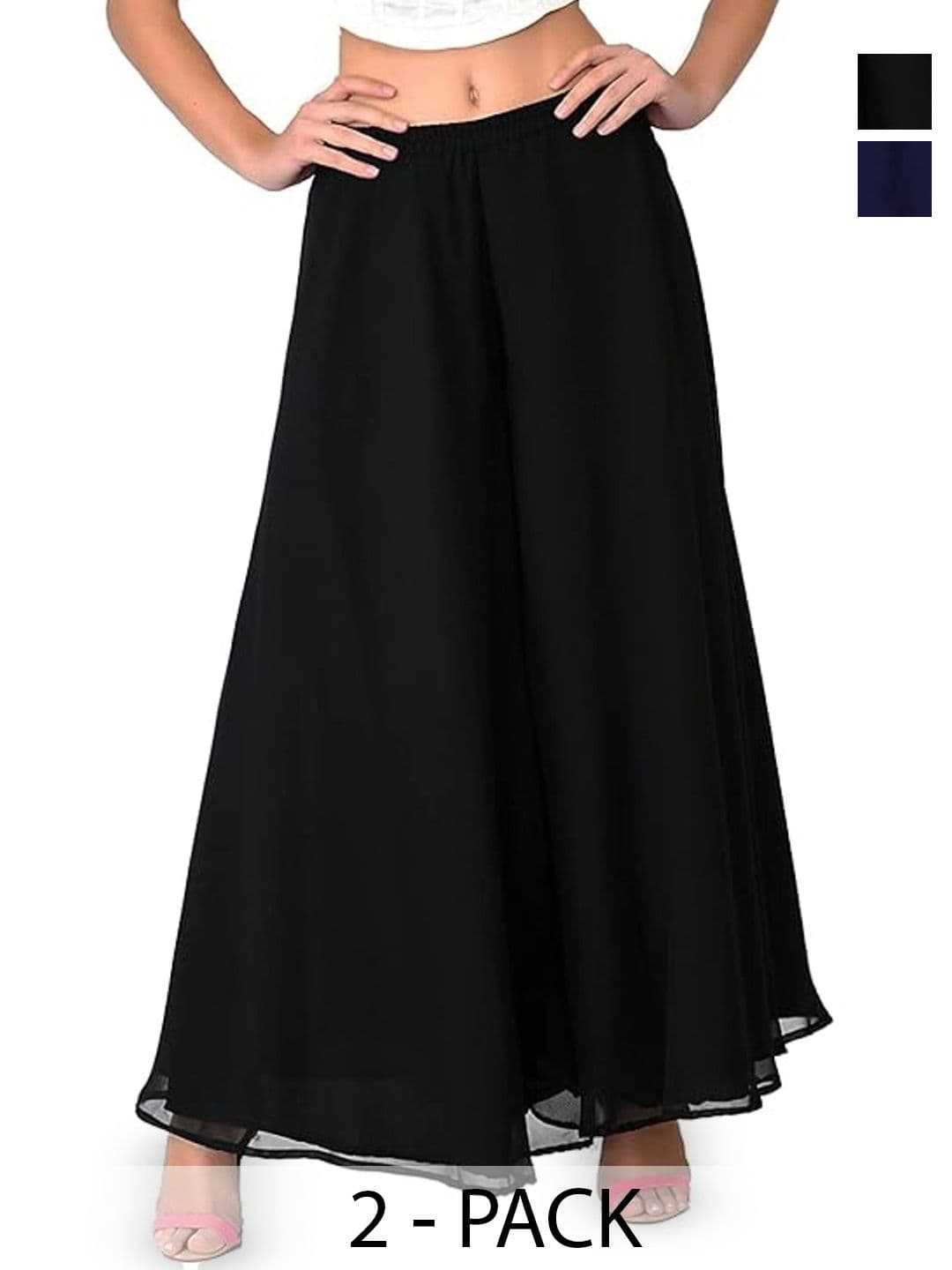 Aura Glam Women 2 Flared Georgette Palazzos - view 1